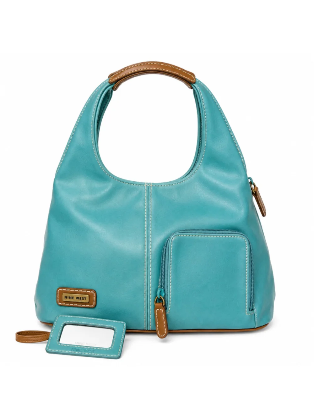Nine West Turquoise Blue Hobo Shoulder Bag Tan Trim Y2K Purse